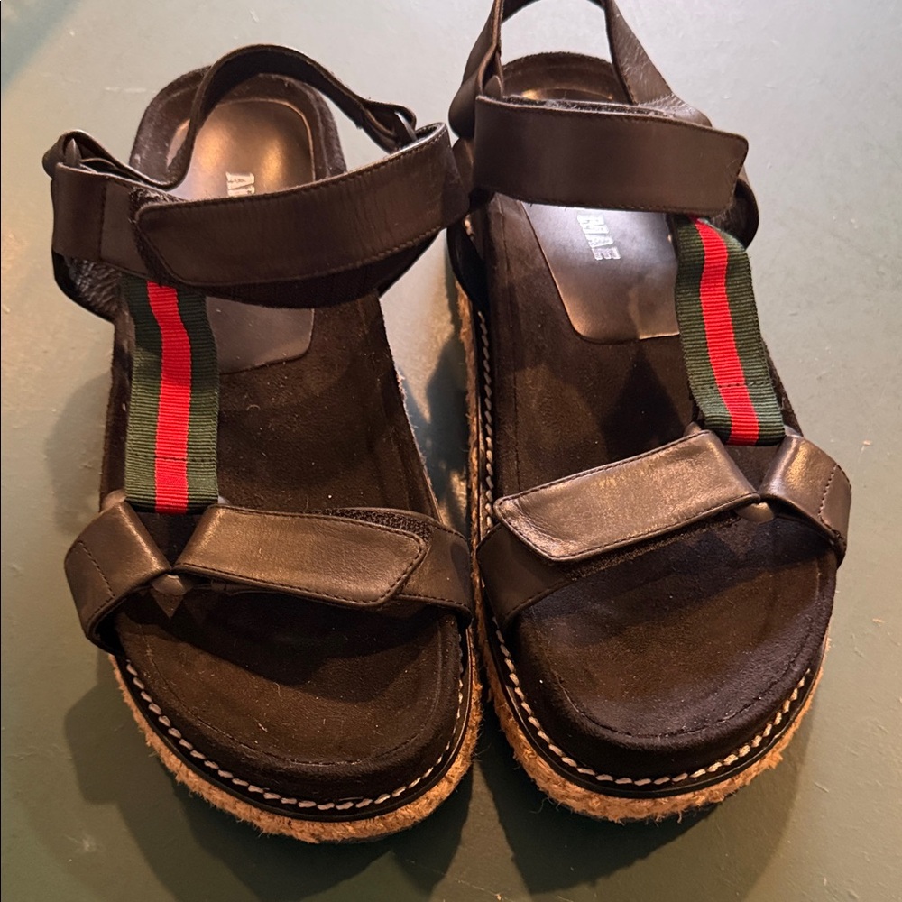 Alias Mae Black Sandals with Red and Green Accents